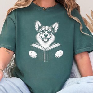 Corgi Reader Shirt, Corgi Mom Gift, Bookish Dog Tee, Librarian Present, Book Lover Shirt, Dog Dad Gift image 2