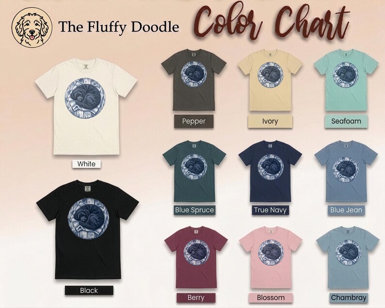 Kunst mit schlafendem Hund, Geschenk für Doodle-Liebhaber, Schwarzes Doodle-Shirt, Aufdruck „Schlafender Hund“, Geschenk für Doodle-Mama, Comfort Colors T-Shirt Bild 13