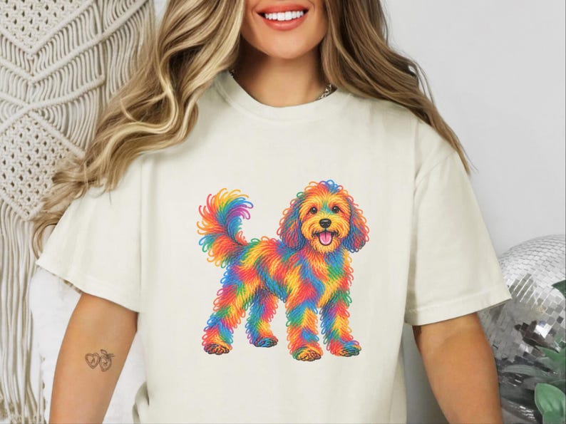 Cavapoo Shirt, Cavapoo Mom Gift, Colorful Dog Tee, Doodle Dog Art, Rainbow Puppy Graphic, Pet Lover Shirt image 9