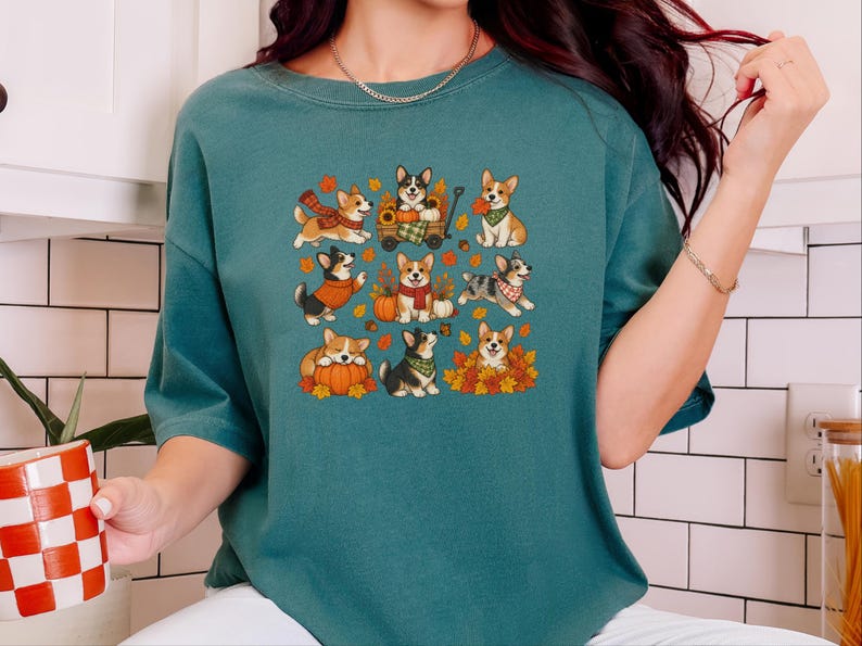 Autumn Corgi Shirt, Corgi Dog Gift, Fall Dog Mom Sweatshirt, Pumpkin Patch Tee, Corgi Lover Gift image 8