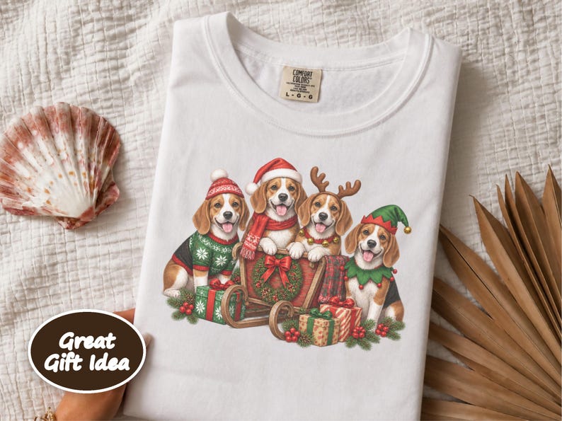 Christmas Dog Shirt, Beagle Lover Gift, Festive Santa Puppy Graphic Top, Christmas Dog Lover Gift, Beagle Christmas Shirt image 7