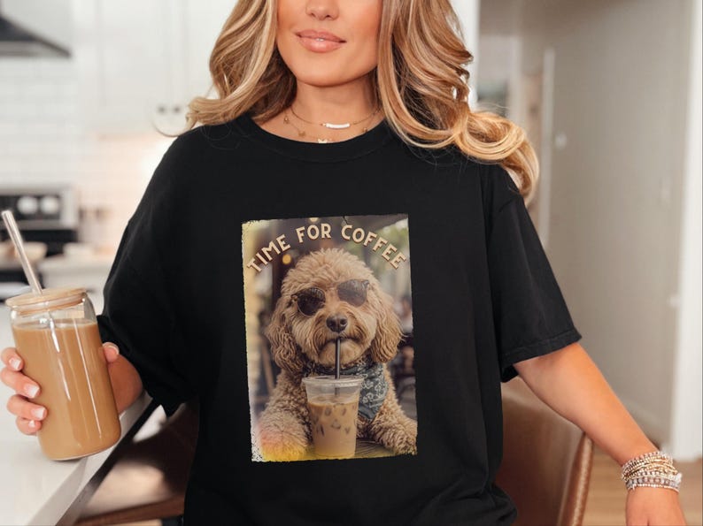 Koszulka Comfort Colors Dog Coffee, koszulka Time For Coffee | Bluza Goldendoodle Labradoodle Aussiedoodle | Znawca mrożonej kawy Cavapoo zdjęcie 10