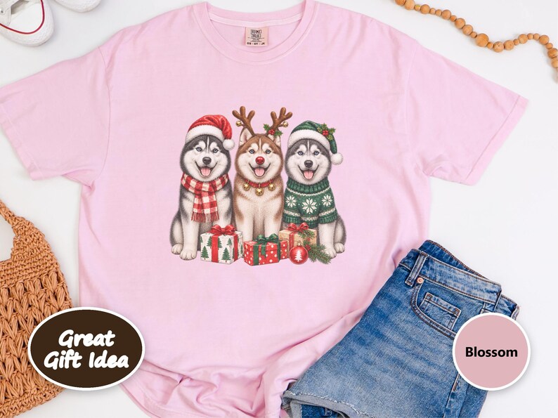 Husky Christmas Sweatshirt, Siberian Husky Holiday Gift, Dog Lover Winter Shirt, Festive Puppy Crewneck, Husky Mom Present image 8