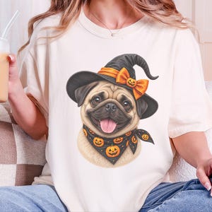 Halloween Pug Shirt, Pug Mom Gift, Witch Dog Tee, Spooky Dog Owner Gift, Dog Lover Halloween Gift image 5