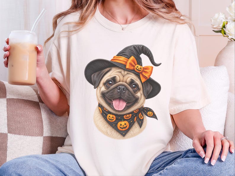 Halloween Pug Shirt, Pug Mom Gift, Witch Dog Tee, Spooky Dog Owner Gift, Dog Lover Halloween Gift image 5