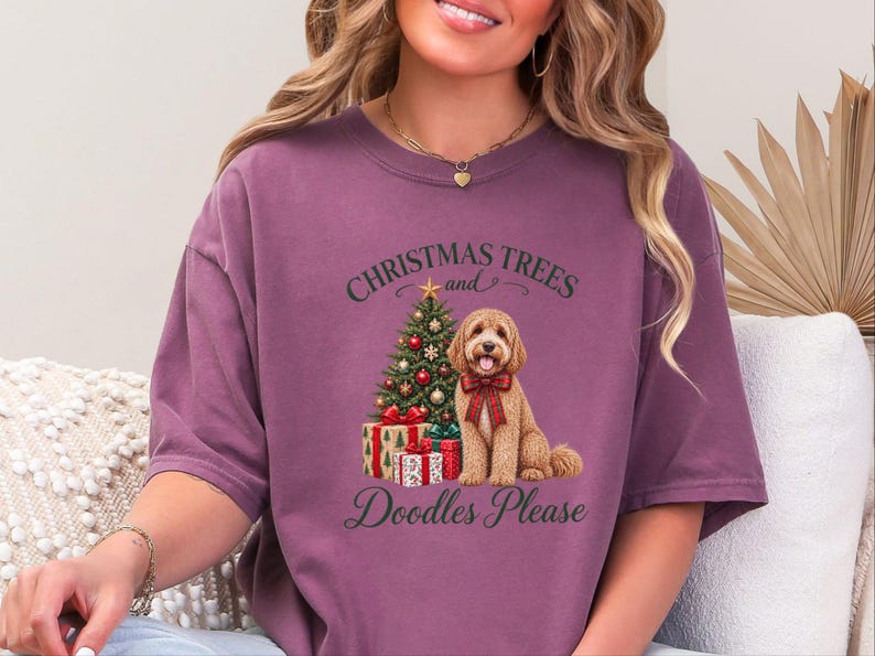 Cockapoo kerstshirt, kerstshirt voor huisdieren, cadeau voor cockapoo-liefhebbers, kerstbomen en doodles graag afbeelding 5