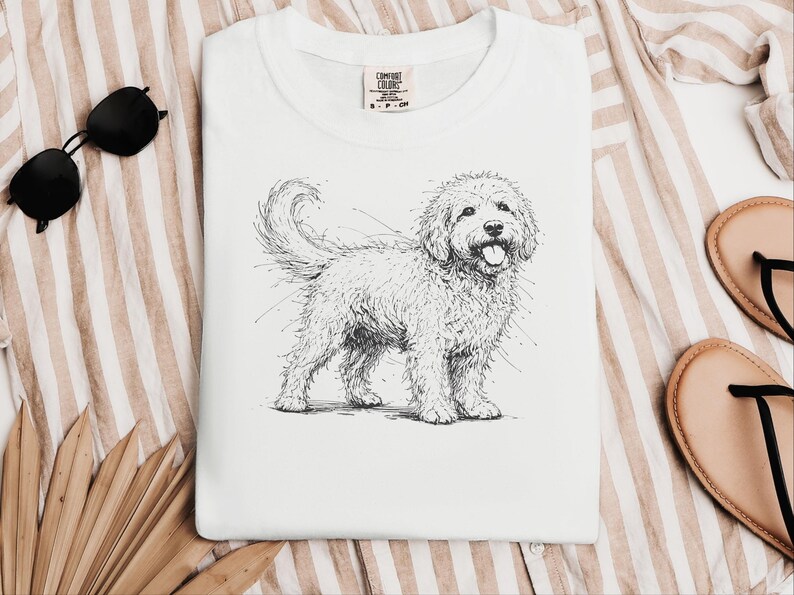 Comfort Colors Goldendoodle hondenshirt, Goldendoodle schets T-shirt, cadeau voor Goldendoodle mama en papa, handgetekend portret van een huisdiereigenaar afbeelding 5