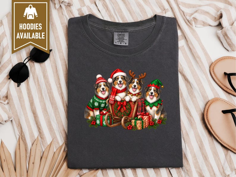 Christmas Australian Shepherd Shirt, Aussie Dog Mom Gift, Festive Holiday Sleigh Graphic Tee, Australian Christmas Sweatshirt afbeelding 6