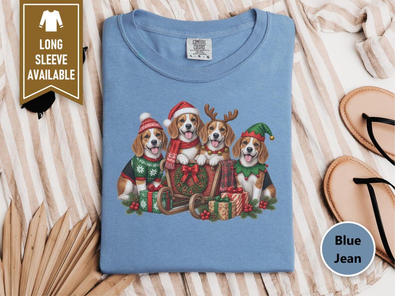 Christmas Dog Shirt, Beagle Lover Gift, Festive Santa Puppy Graphic Top, Christmas Dog Lover Gift, Beagle Christmas Shirt image 6