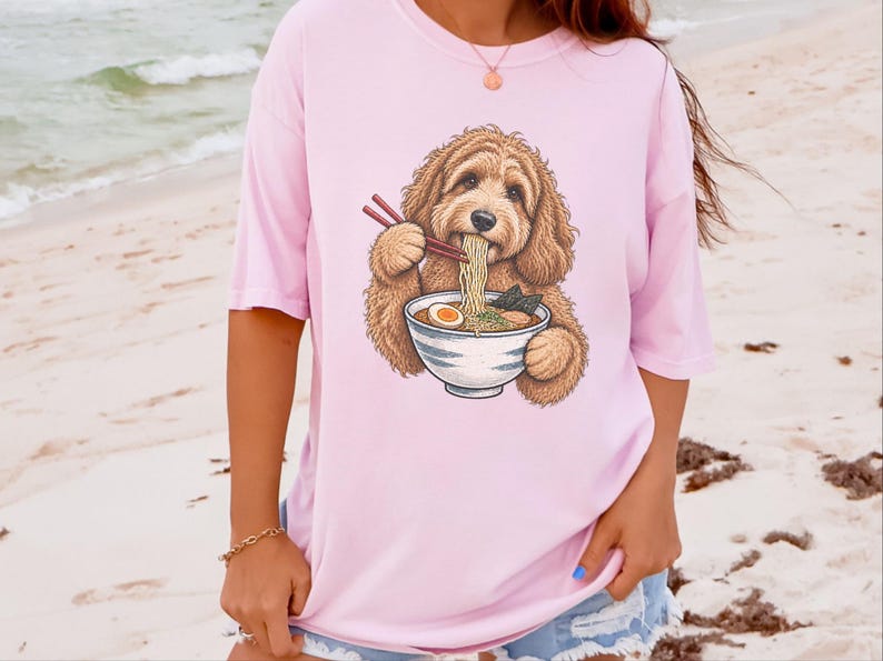 Labradoodle Shirt, Ramen Lover Gift, Labradoodle Mom Gift, Japanese Food Tee, Noodle Lover Shirt, Ramen Cat Art image 2