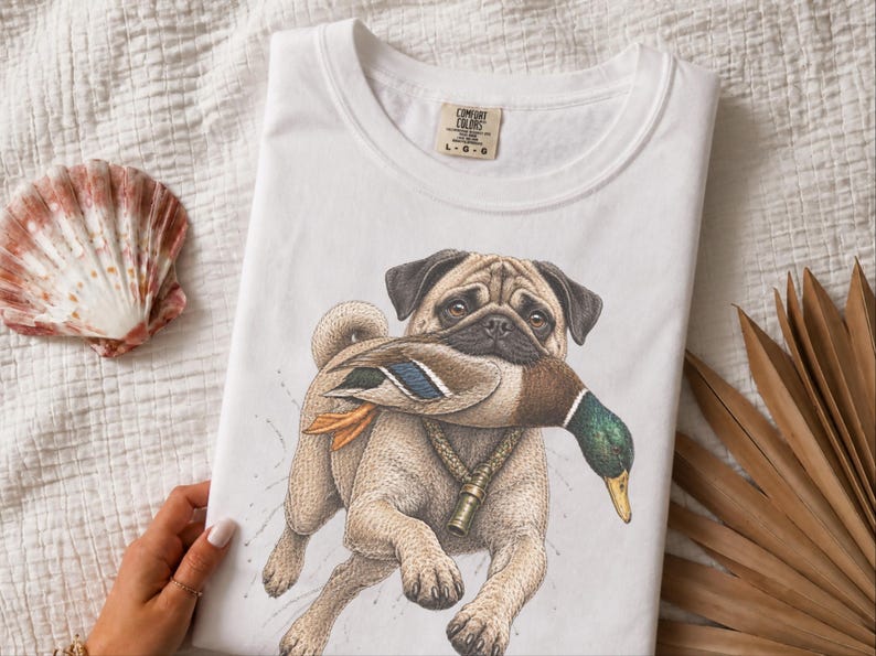 T-shirt met mopshondmotief voor eendenjagers, grappig cadeau voor eendenjacht, T-shirt voor watervogeljagers, shirt voor de jacht op wilde eenden, cadeau voor buitenjagers afbeelding 3