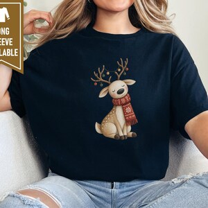 Whimsical Reindeer Christmas Shirt, Cozy Holiday Deer Sweatshirt, Cute Woodland Winter Tee image 10