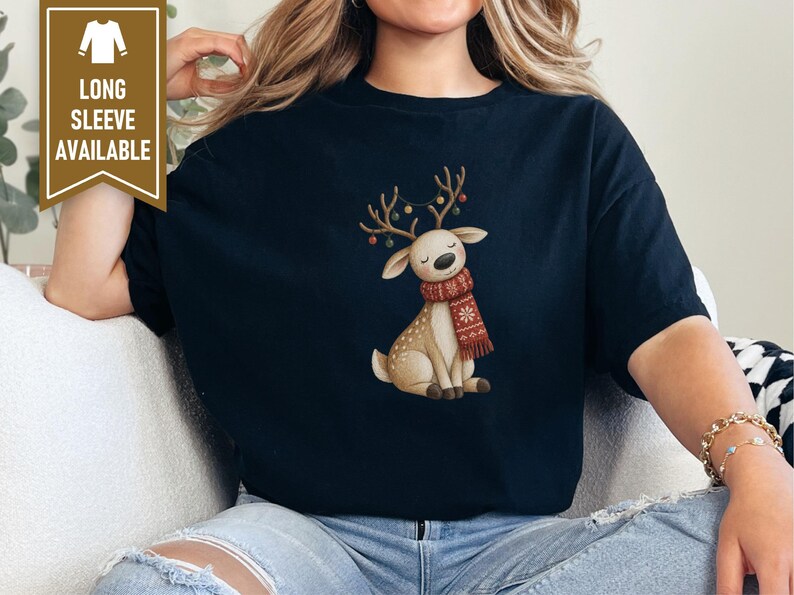 Whimsical Reindeer Christmas Shirt, Cozy Holiday Deer Sweatshirt, Cute Woodland Winter Tee image 10