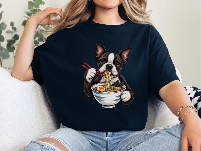 Boston Terrier Shirt, Ramen Lover Gift, Funny Dog Tee, Japanese Food Shirt, Boston Terrier Owner Gift, Noodle Lover T Shirt image 2