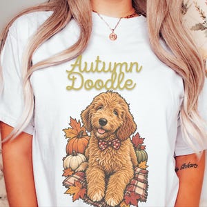 Koszulka dla psa w jesiennych kolorach Comfort Colors, koszulka dla mamy Goldendoodle, koszulka z jesiennym motywem Doodle, strój na Święto Dziękczynienia dla miłośnika psów Labradoodle, prezent dla miłośnika Doodle zdjęcie 9