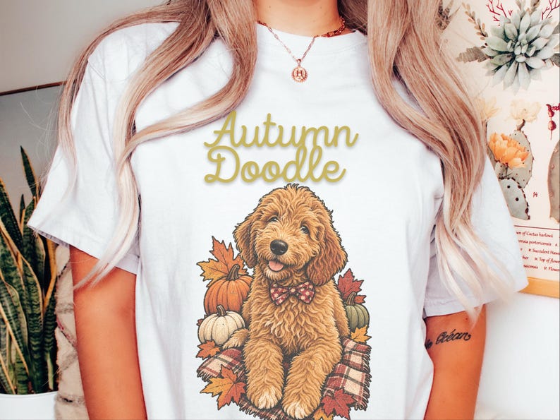 Koszulka dla psa w jesiennych kolorach Comfort Colors, koszulka dla mamy Goldendoodle, koszulka z jesiennym motywem Doodle, strój na Święto Dziękczynienia dla miłośnika psów Labradoodle, prezent dla miłośnika Doodle zdjęcie 9