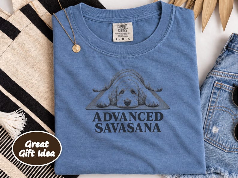 Labradoodle Shirt, Advanced Savasana Yoga Tee, Dog Lover Gift, Funny Fitness Workout Top, Yogi Meditation Shirt image 6
