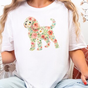T-shirt « Maman Cavapoo », imprimé silhouette florale Cavapoo, art silhouette de chien, motif floral moderne pour animaux de compagnie, idée cadeau pour propriétaire de croisé Caniche image 3