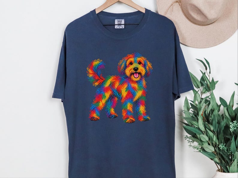 Camiseta de perro Schnoodle, regalo para dueños de Schnoodle, arte de perros colorido, camiseta con estampado de garabatos, ropa para amantes de los perros imagen 3