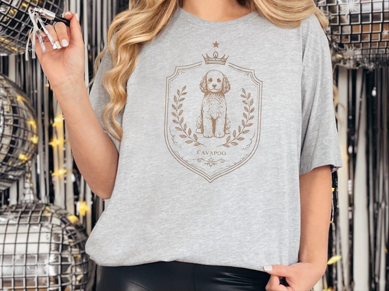 Cavapoo Owner Gift, Royal Dog Portrait Shirt, Vintage Pet Art Tee for Dog Mom and Dad, Custom Cavoodle Crest, Personalized Pet Print image 2