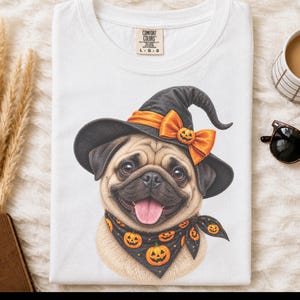 Halloween Pug Shirt, Pug Mom Gift, Witch Dog Tee, Spooky Dog Owner Gift, Dog Lover Halloween Gift image 1