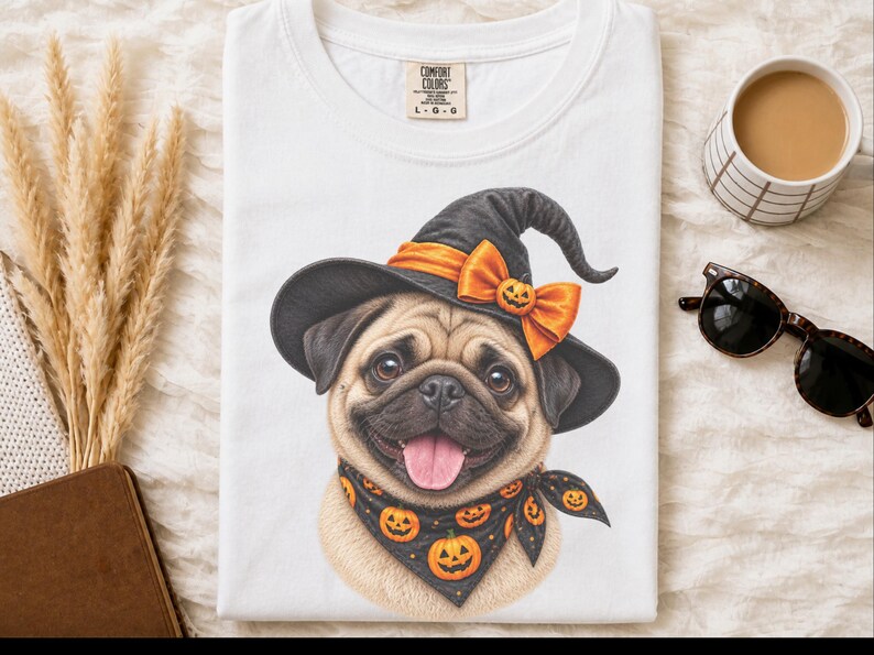 Halloween Pug Shirt, Pug Mom Gift, Witch Dog Tee, Spooky Dog Owner Gift, Dog Lover Halloween Gift image 1