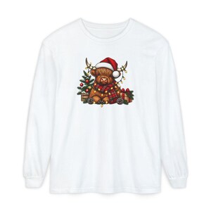 Highland Cow Christmas Shirt, Festive Highland Cow Gift, Christmas Lights Crewneck, Holiday Animal Sweater image 14