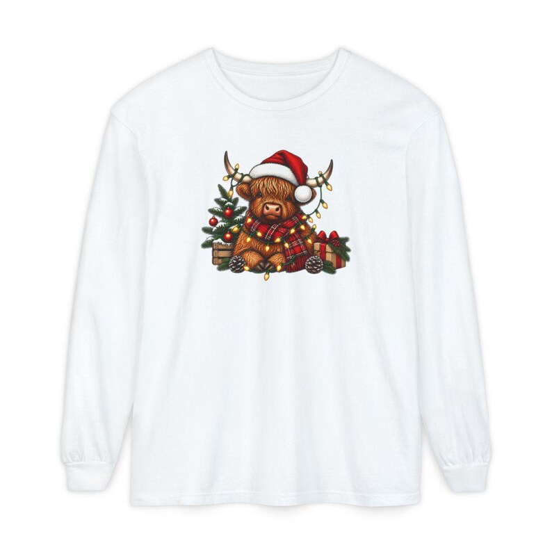 Highland Cow Christmas Shirt, Festive Highland Cow Gift, Christmas Lights Crewneck, Holiday Animal Sweater image 14