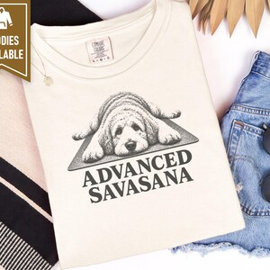Labradoodle Shirt, Advanced Savasana Yoga Tee, Dog Lover Gift, Funny Fitness Workout Top, Yogi Meditation Shirt image 9