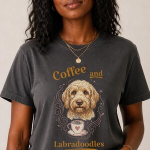 Comfort Colors Labradoodle Shirt Coffee And Labradoodles, Golden Doodle Dog Art Print, Doodle Mom Dad Sweatshirt, Whimsical Pet Art image 7