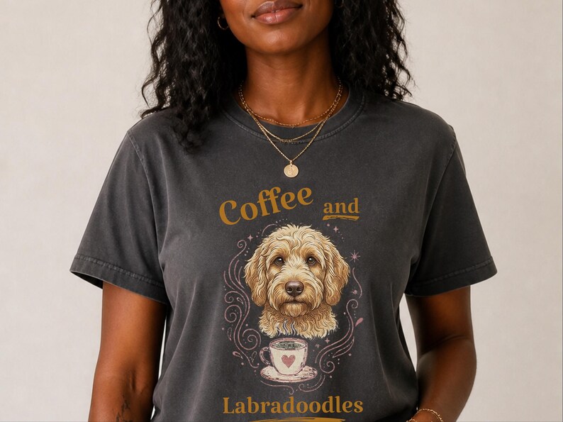 Comfort Colors Labradoodle Shirt Coffee And Labradoodles, Golden Doodle Dog Art Print, Doodle Mom Dad Sweatshirt, Whimsical Pet Art image 7