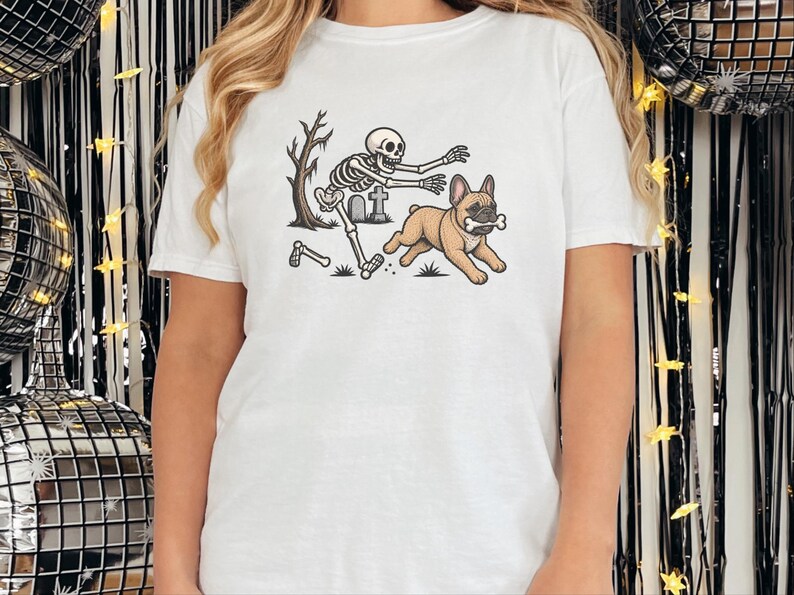 French Bulldog Halloween Shirt, Skeleton Dog Shirt, Funny Frenchie Gift, Spooky Pet Lover Tee, French Bulldog Mom Gift image 2