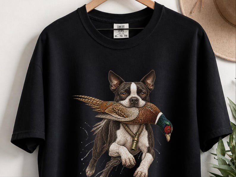 Boston Terrier Shirt, Pheasant Hunting Gift, Bird Hunter Tee, Outdoorsman Gift, Hunting Dog Shirt image 7