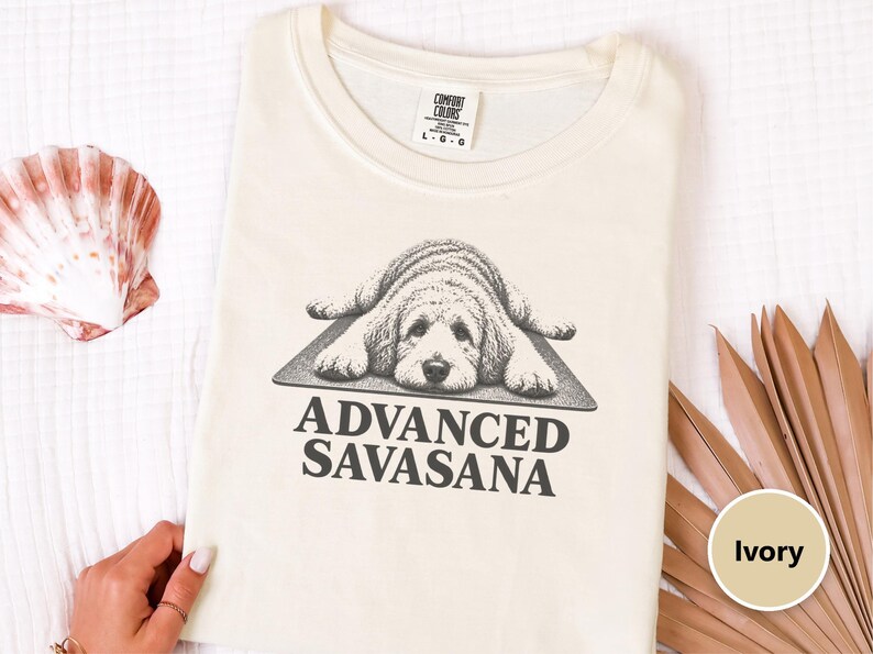 Labradoodle Shirt, Advanced Savasana Yoga Tee, Dog Lover Gift, Funny Fitness Workout Top, Yogi Meditation Shirt image 1