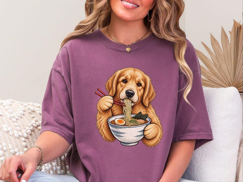 Golden Retriever-tröja, Ramen-älskare, rolig hundtröja, japansk matkonst, nudelälskare-t-shirt, Golden Mom-present bild 7