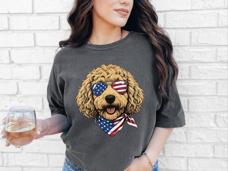 Comfort Colors Patriotic Dog Shirt, Goldendoodle Mom T-Shirt, Fourth of July Dog Dad Sweatshirt, USA Doodle Pet Owner Tops, 4th Of July Dog image 9