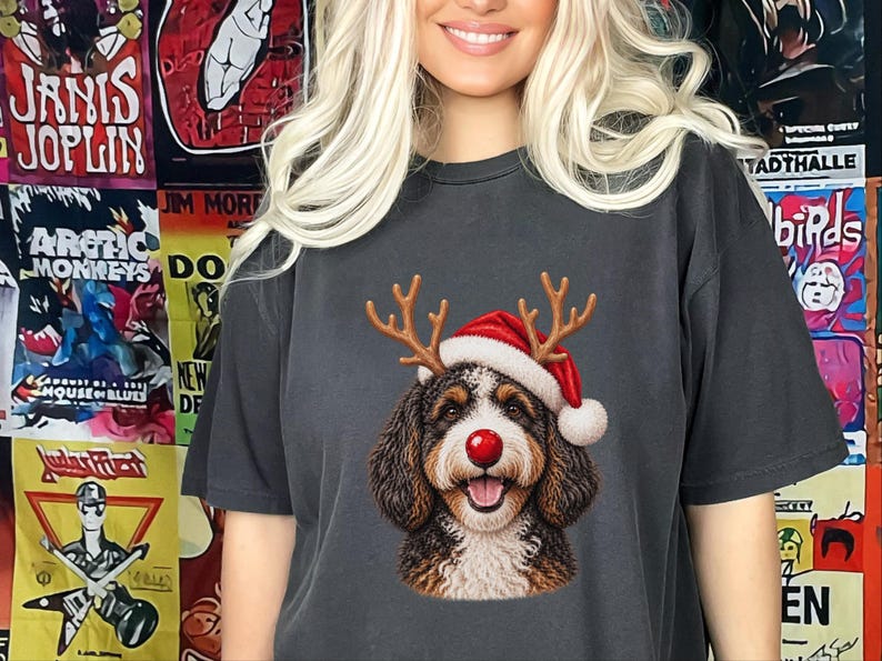 Bernedoodle Christmas Shirt, Christmas Bernedoodle Gift, Bernedoodle Mom Sweatshirt, Festive Dog Crewneck, Santa Paws Holiday Tee image 7