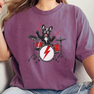 French Bulldog Shirt, Drummer Gift Idea, Rock Dog Shirt, Frenchie Graphic Tee, Percussionist Gift, Music Lover Shirt, Band Merch Tee image 8