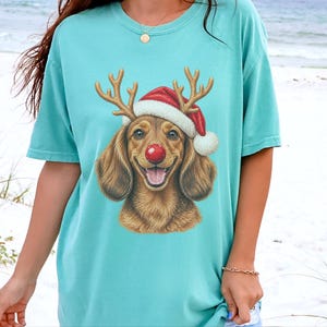 Weihnachtsshirt mit Dackel, Weihnachtsgeschenk für Dackel, Festlicher Hundepullover, Dackel-Mama-Shirt, Festliches T-Shirt für Hundeliebhaber Bild 4