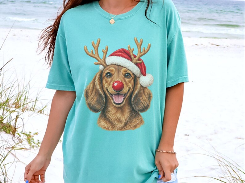 Weihnachtsshirt mit Dackel, Weihnachtsgeschenk für Dackel, Festlicher Hundepullover, Dackel-Mama-Shirt, Festliches T-Shirt für Hundeliebhaber Bild 4