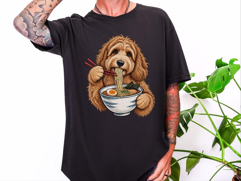 Labradoodle Shirt, Ramen Lover Gift, Labradoodle Mom Gift, Japanese Food Tee, Noodle Lover Shirt, Ramen Cat Art image 9