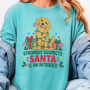 Christmas Dog Shirt, Golden Retriever Christmas Gift, Funny Christmas Dog Tee, Santa Is An Intruder Shirt, Holiday Dog Lover Gift
