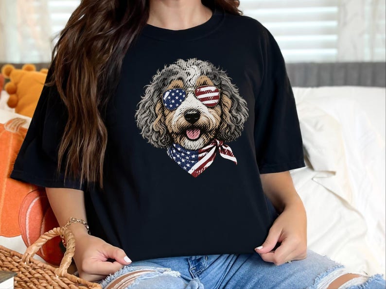 Comfort Colors Patriotic Aussiedoodle Shirt, Semiquincentennial Independence Day Patriotic Dog Owner Clothing, American Goldendoodle Mother image 5