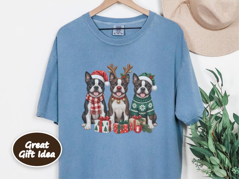 Boston Terrier Christmas Shirt, Dog Christmas Shirt, Boston Terrier Gift, Christmas Pet Shirt, Santa Dog Shirt, Holiday Dog Tee image 4
