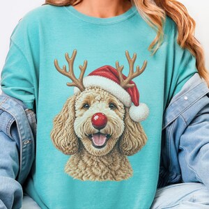 Christmas Goldendoodle Shirt, Goldendoodle Mom Gift, Holiday Dog Sweater, Rudolph Red Nose Doodle Crewneck, Festive Pet Lover Apparel image 9