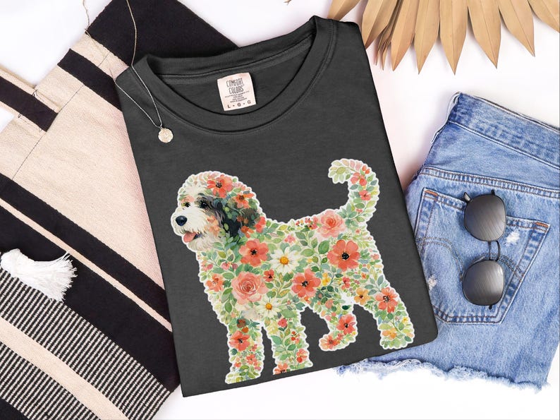 Comfort Colors Bernedoodle T-shirt, bloemensilhouet, cadeau voor hondenliefhebbers, T-shirt, tuinkunst voor hondenmoeders en -vaders, botanische huisdiereigenaar, Bernedoodle T-shirt afbeelding 10