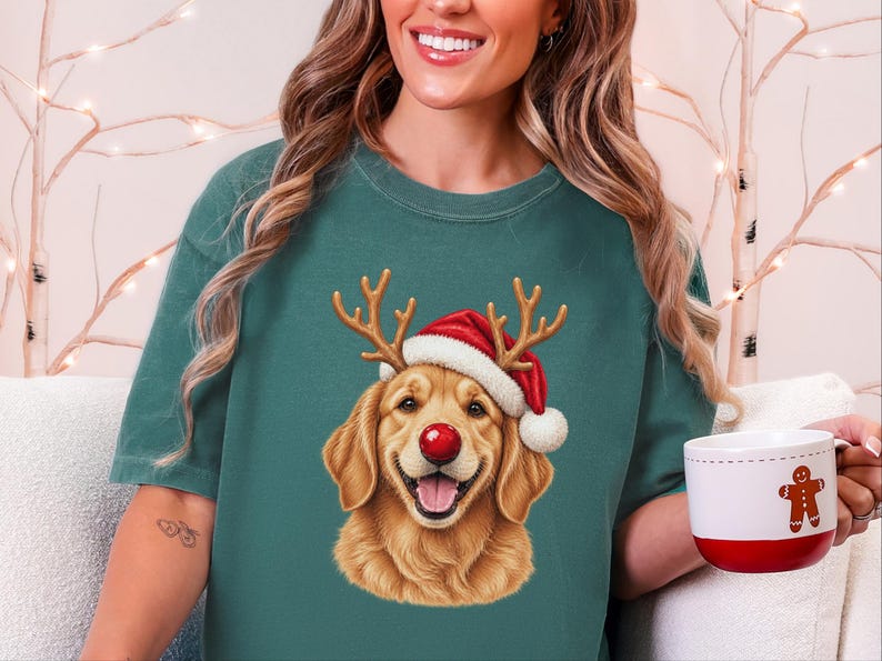 Weihnachtsshirt mit Golden Retriever-Motiv, festliches Hunde-Sweatshirt, Geschenk für Golden-Retriever-Mamas, Pullover mit Welpen-Ausschnitt, Weihnachtsshirt für Hundeliebhaber Bild 10