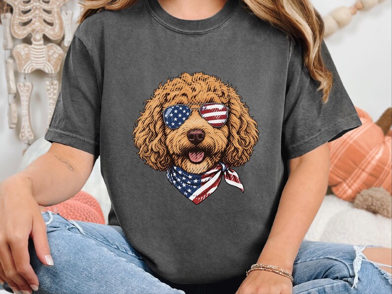 Comfort Colors Cavapoo Mom Shirt, Patriotic Dog Shirt, Cavapoo Owner Gift, American Flag Tee, USA Puppy Apparel, Red White Blue Top image 5