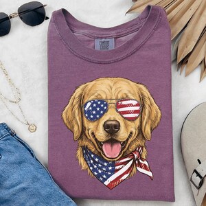 Comfort Colors Patriotic Golden Retriever Shirt, American Flag USA Independence Day Tee, Fourth of July Dog Mom Clothing, Patriotic Dog Gift image 8