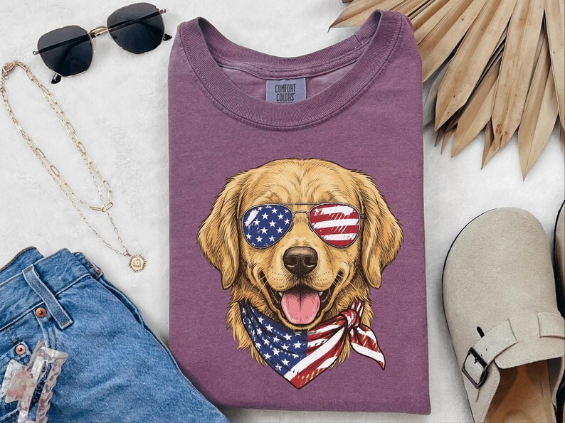 Comfort Colors Patriotic Golden Retriever Shirt, American Flag USA Independence Day Tee, Fourth of July Dog Mom Clothing, Patriotic Dog Gift image 8